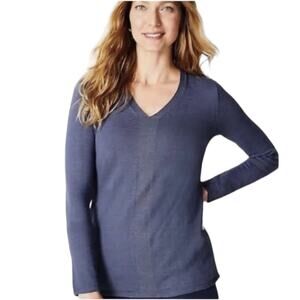 J. Jill Size XL Eclipse Blue V-Neck Pullover Sweater Lightweight Linen Blend